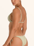 Light sage green triangle bikini top with removable padding.