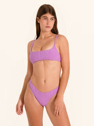 Lilac textured square neck bikini top with adjustable straps.
