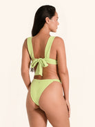 Lime green bikini bottom designed to match the thick strap bikini top set.