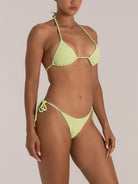 Cheeky fit lime green bikini bottom with tie sides and textured fabric