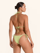 Lime green swimwear bottom designed with side tie accents.
