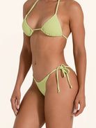 Lime green textured bikini bottom with side tie details.