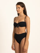Back view of Ocean Mystery black sweetheart bikini top with clasp closure.