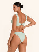 OCEAN MYSTERY bikini bottom in mustard and mint block color design.