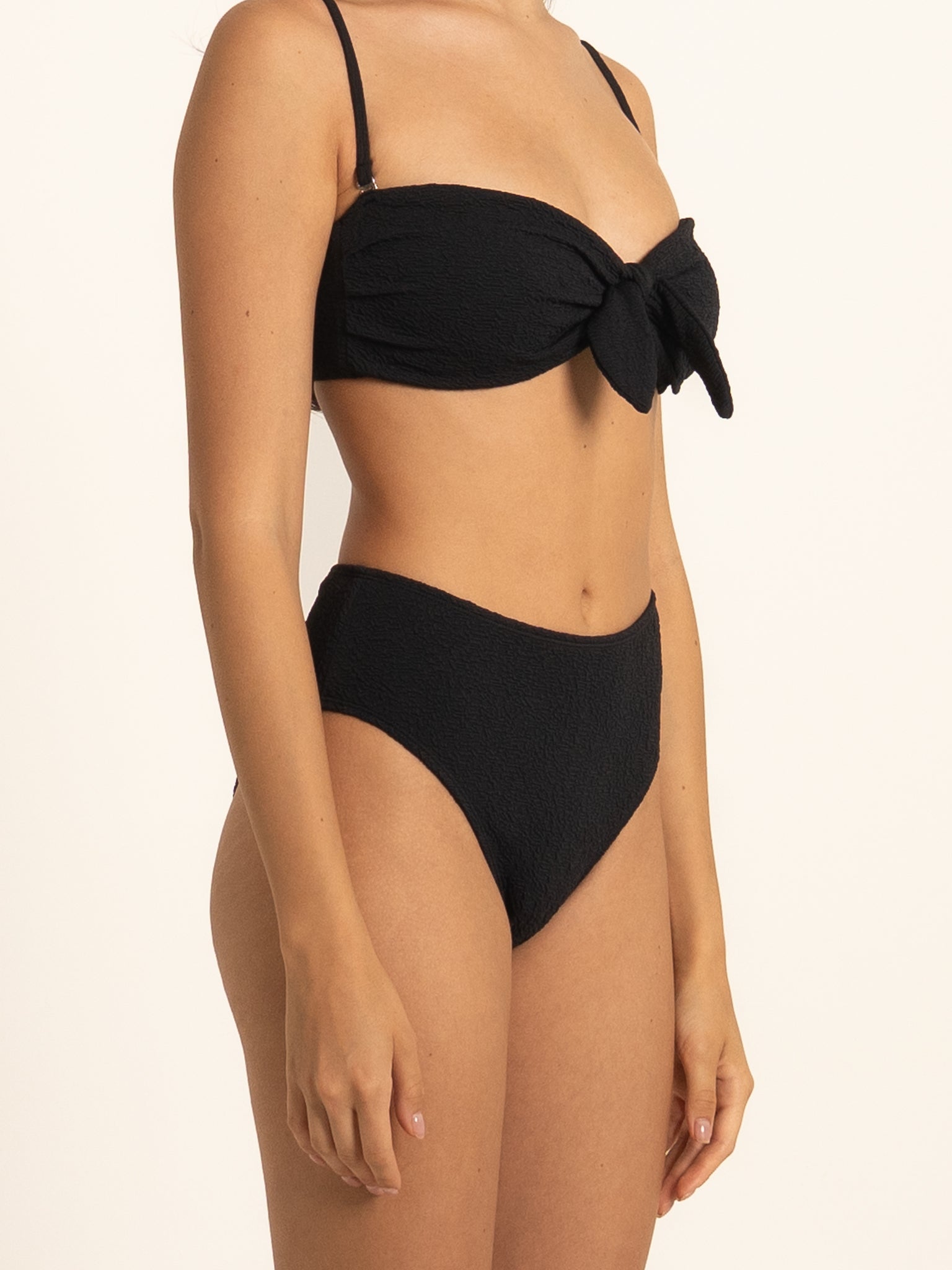 Ocean Mystery black bikini bottom with flattering high waist design