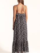 Ocean Mystery black and white floral print long dress designed for effortless summer elegance.