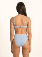 Ocean Mystery blue gingham sweetheart bikini top featuring timeless summer fit with adjustable shoulder straps.