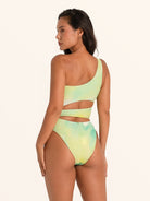 Back view of Ocean Mystery one piece swimsuit in green gradient with cut out details