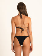 Front view of Ocean Mystery black tie side bikini bottom with sleek classic fit.