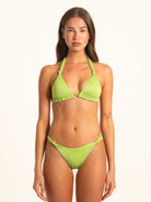 Front view of Ocean Mystery green triangle bikini top with halter tie