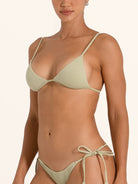 OCEAN MYSTERY sage green triangle swimwear top for women.