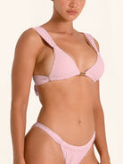 OCEAN MYSTERY lilac bikini top featuring wide straps and back tie closure.