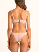 Back view of Ocean Mystery red gingham sweetheart bikini top with clasp closure and slim straps.