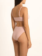 Ocean Mystery red gingham high waist bikini bottom with sculpting fit and flattering shape, front view.