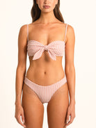 Ocean Mystery red gingham hipster bikini bottom with mid-rise waist and flattering fit, front view.
