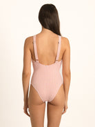 Full length image of Ocean Mystery red gingham one piece swimsuit ideal for poolside and beach holidays.