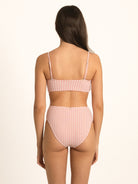 Ocean Mystery red gingham square neck swimwear top featuring classic fit and adjustable shoulder straps.