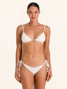 OCEAN MYSTERY white bikini top featuring classic triangle cups and tie back.