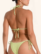 Pastel green string bikini top with back and neck ties.