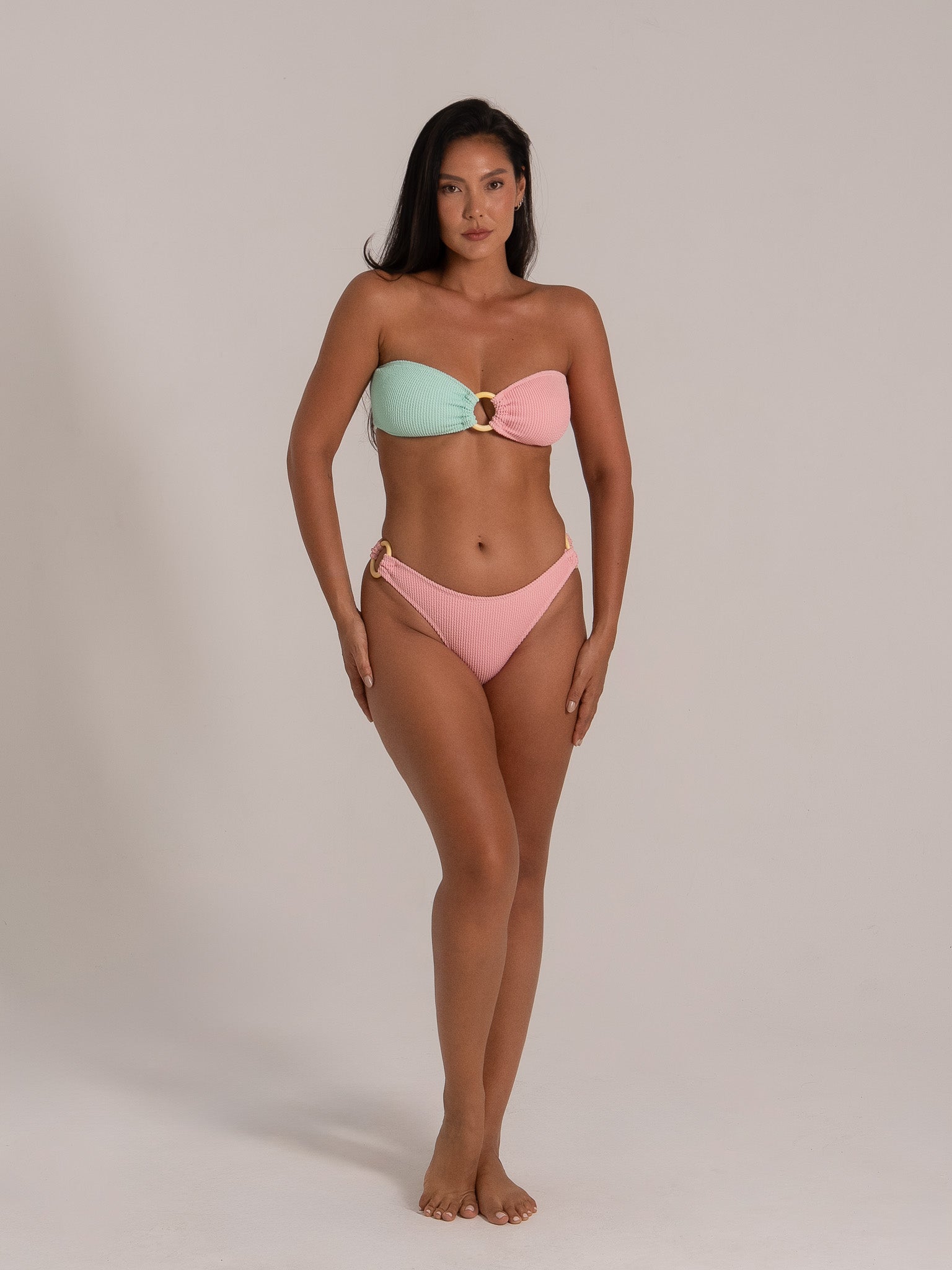 high waisted strapless bikini set
