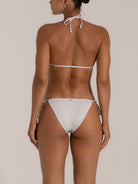 Back view of silver tie-side bikini bottom with shimmer texture – Ocean Mystery swimwear