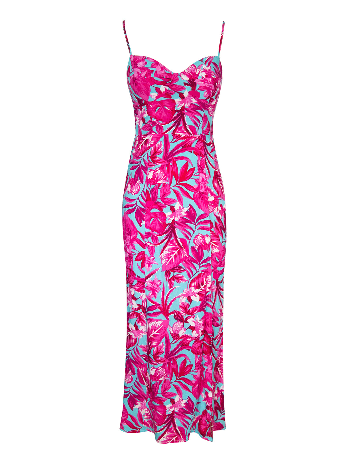 Spaghetti strap floral maxi dress with a sweetheart neckline and side slit