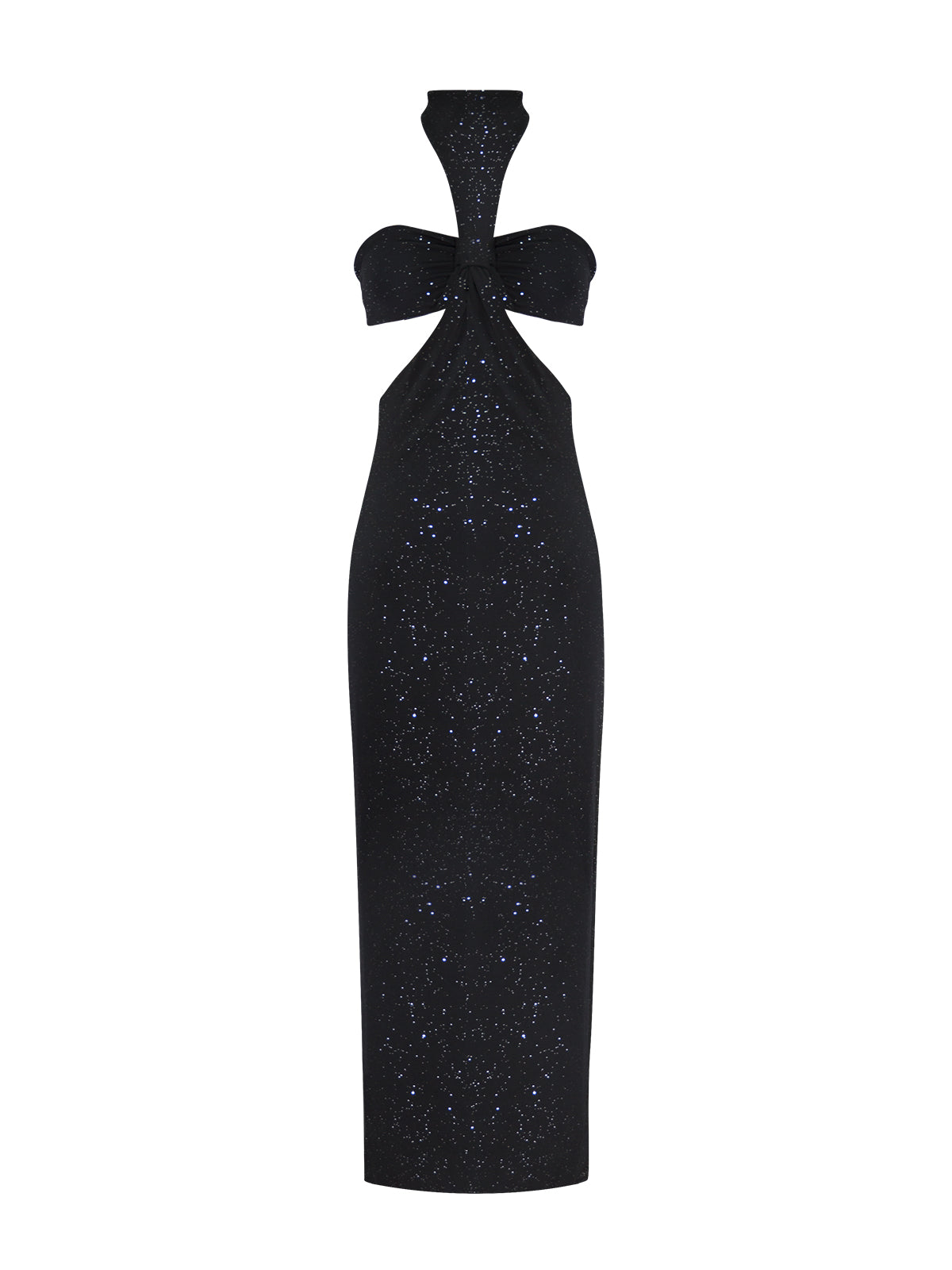 Stylish black floor-length dress with shimmering silver embellishments