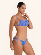 Trendy blue bikini top designed with tie dye effect.