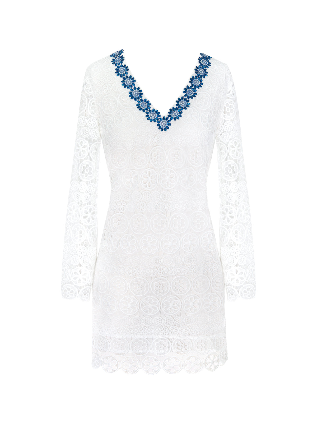 White long-sleeve lace mini dress for women