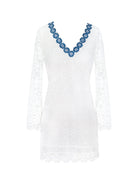 White long-sleeve lace mini dress for women