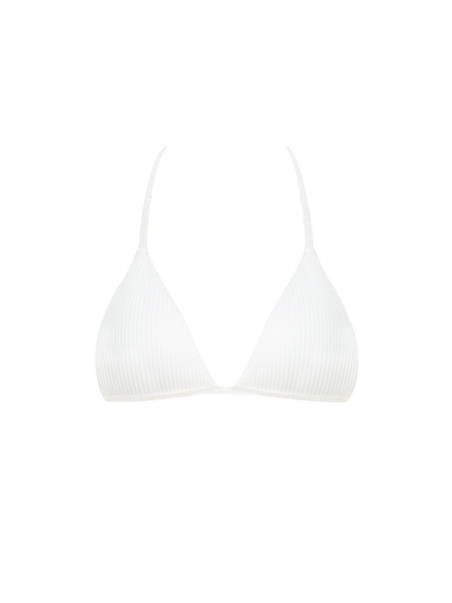 White ribbed halter bikini top with adjustable tie for a chic beach look