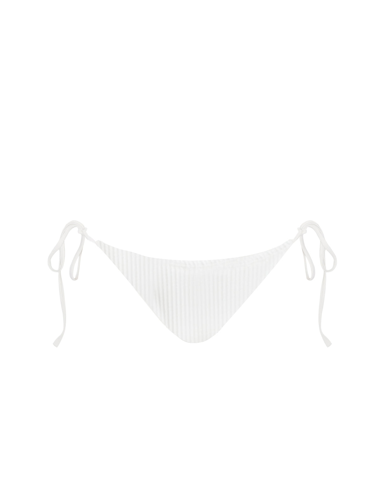 White ribbed bikini bottom with adjustable side ties for a perfect beach look