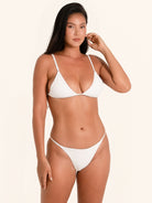 White triangle bikini top with adjustable straps.