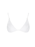 Women's white textured bikini top featuring adjustable straps and a triangle design.