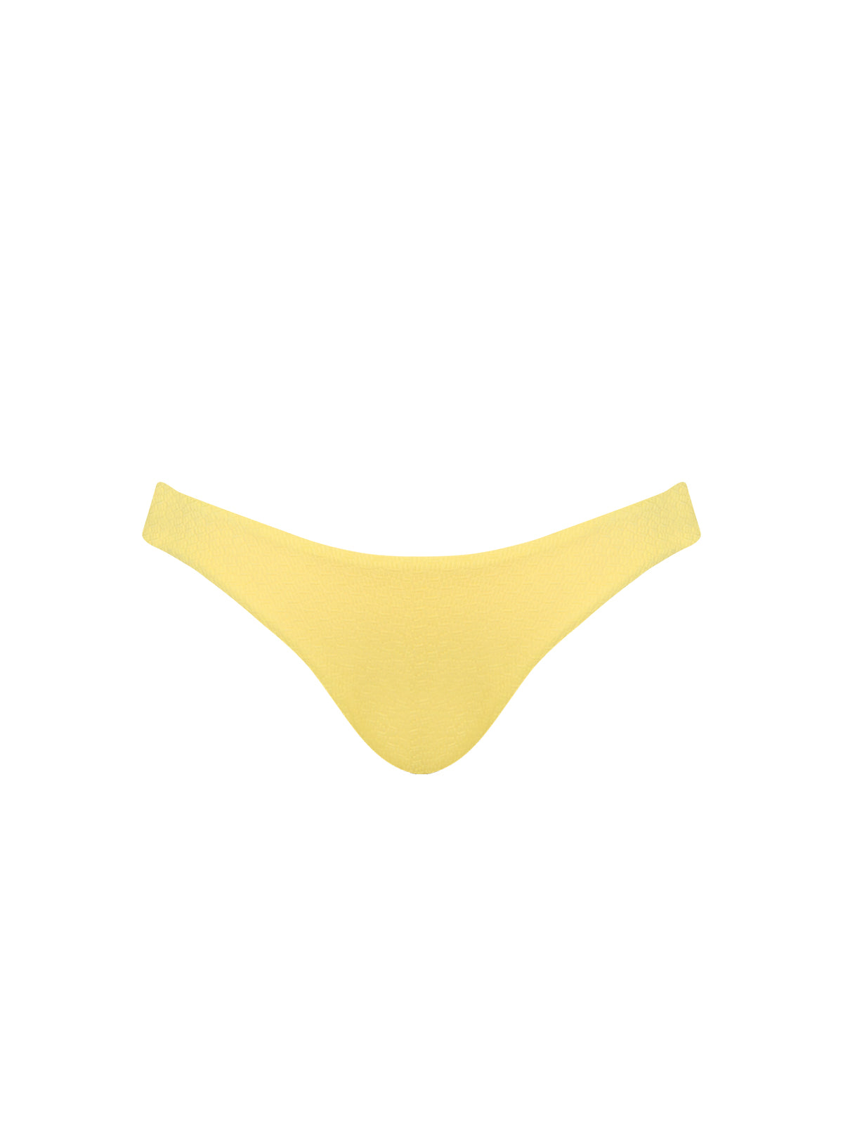 Vibrant yellow bikini bottoms against turquoise ocean waves, semi-coverage cut for a flattering summer beach look.