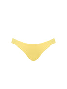 Vibrant yellow bikini bottoms against turquoise ocean waves, semi-coverage cut for a flattering summer beach look.